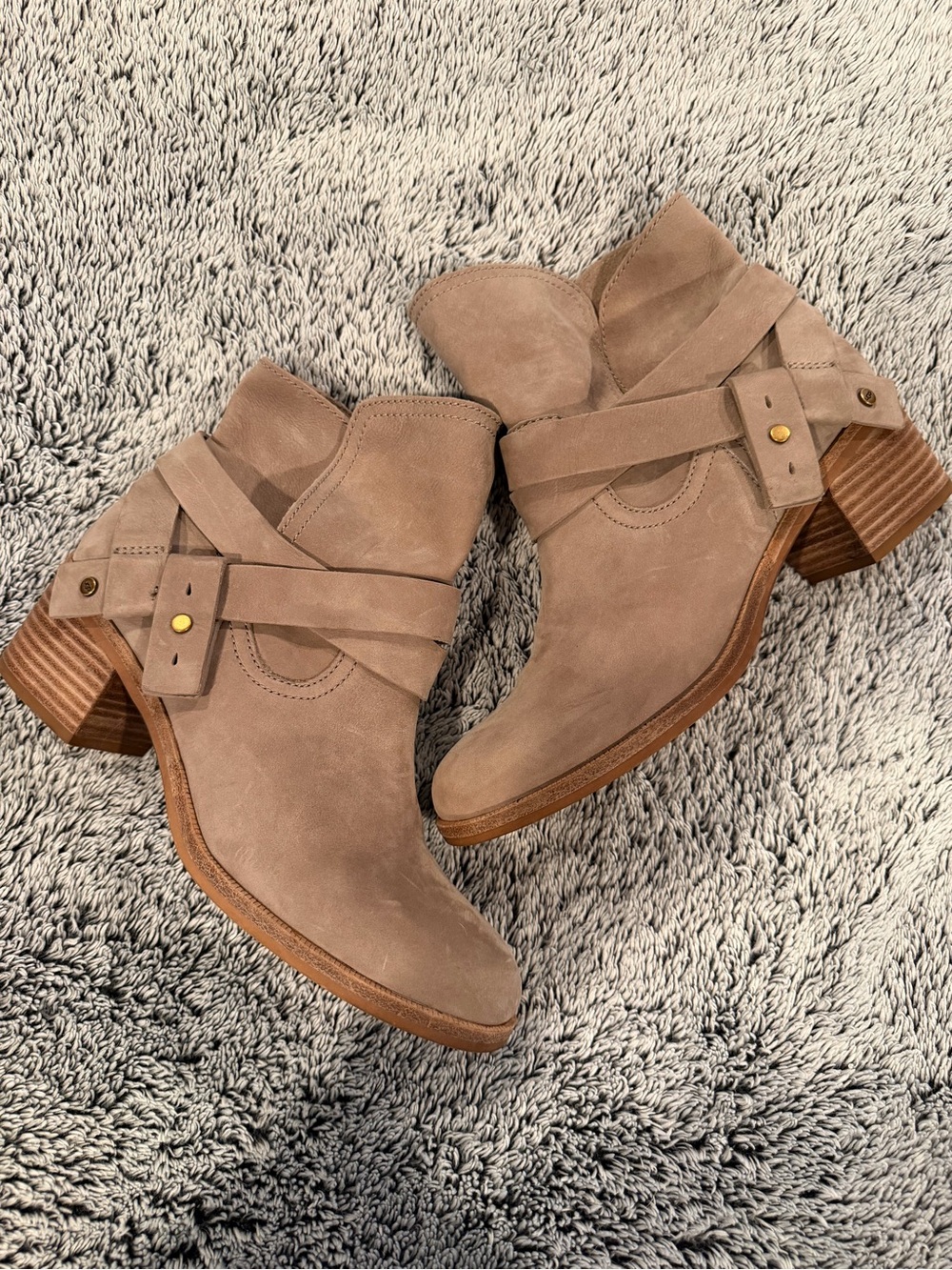 UGG Taupe Suede Ankle Booties with Wrap Strap
